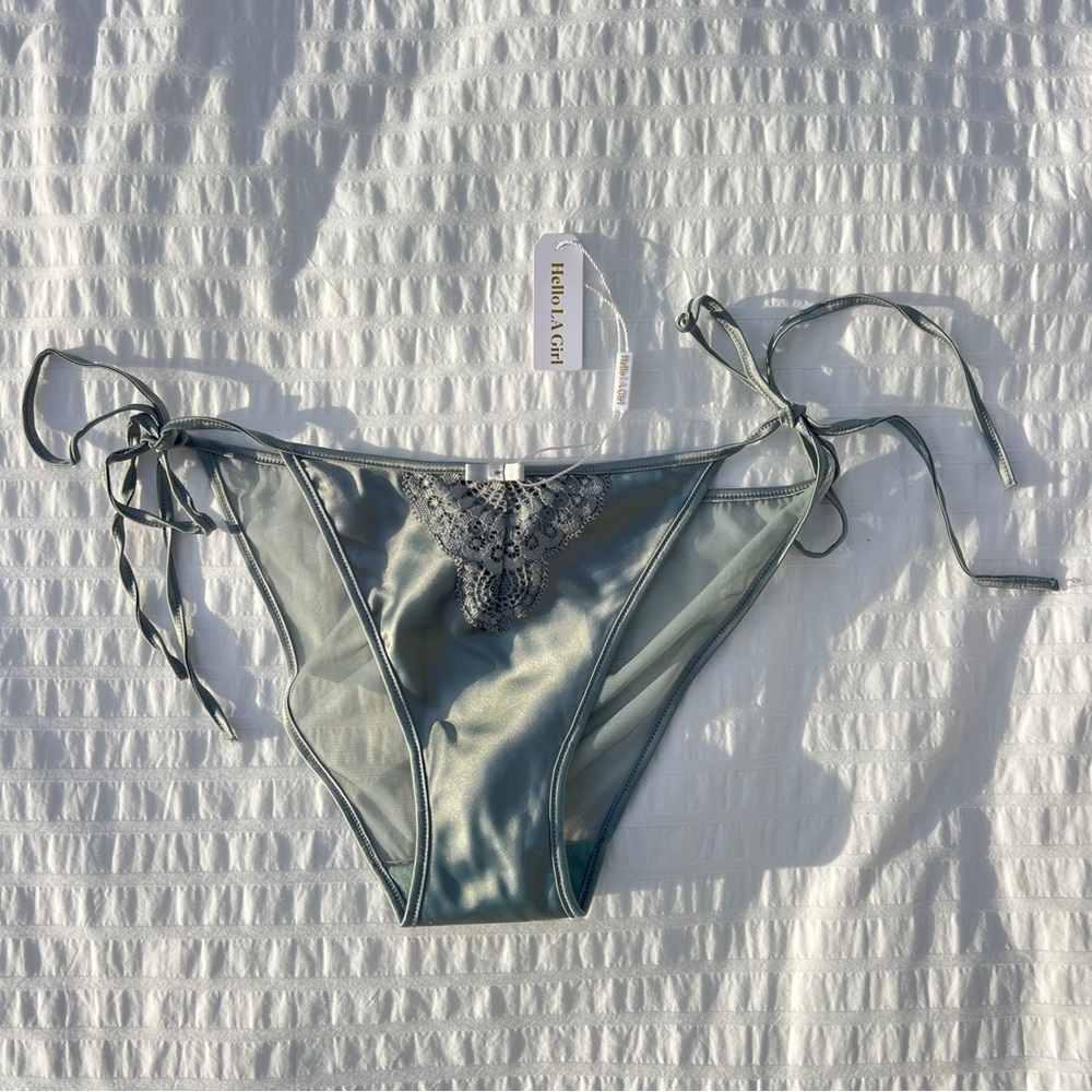 NWT Hello LA Girl Silver Grey Satin and Mesh Tie Side Bikini Style Panties, S